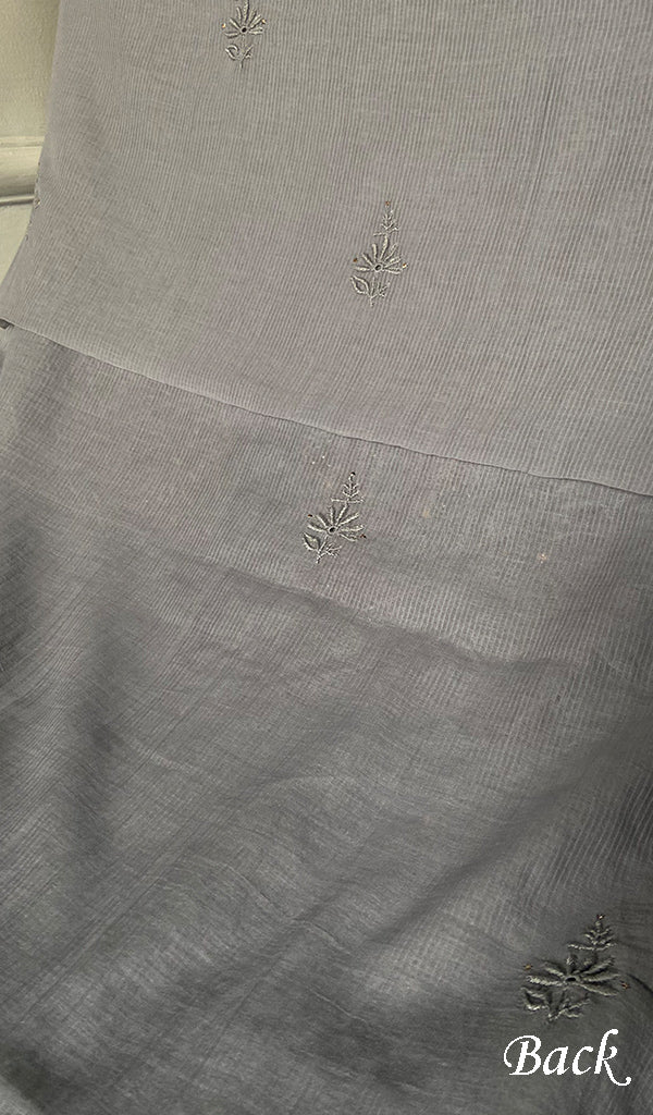 Women's Lakhnavi Handcrafted Maheshwari Mul Chanderi Unstitched Chikankari Full Suit Material - HONC0276232