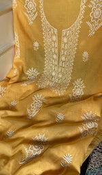 Load image into Gallery viewer, Women's Lakhnavi Handcrafted Mul Chanderi Unstitched Chikankari Full Suit Material - HONC0338250