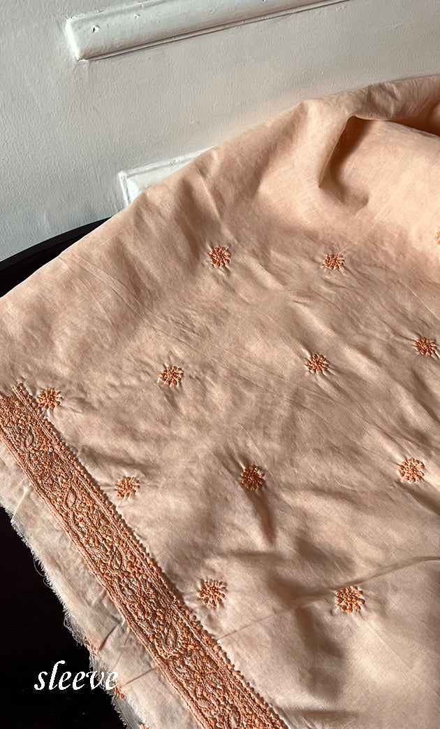 Lucknowi Handcrafted Cotton Chikankari Unstitched Men's Kurta Fabric - HONC0289827