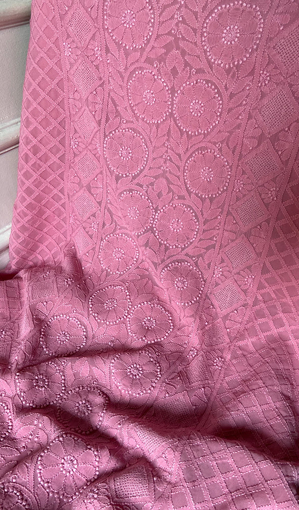Women's Lucknowi Handcrafted Viscose Georgette Unstitched Chikankari Suit Material - HONC0319623