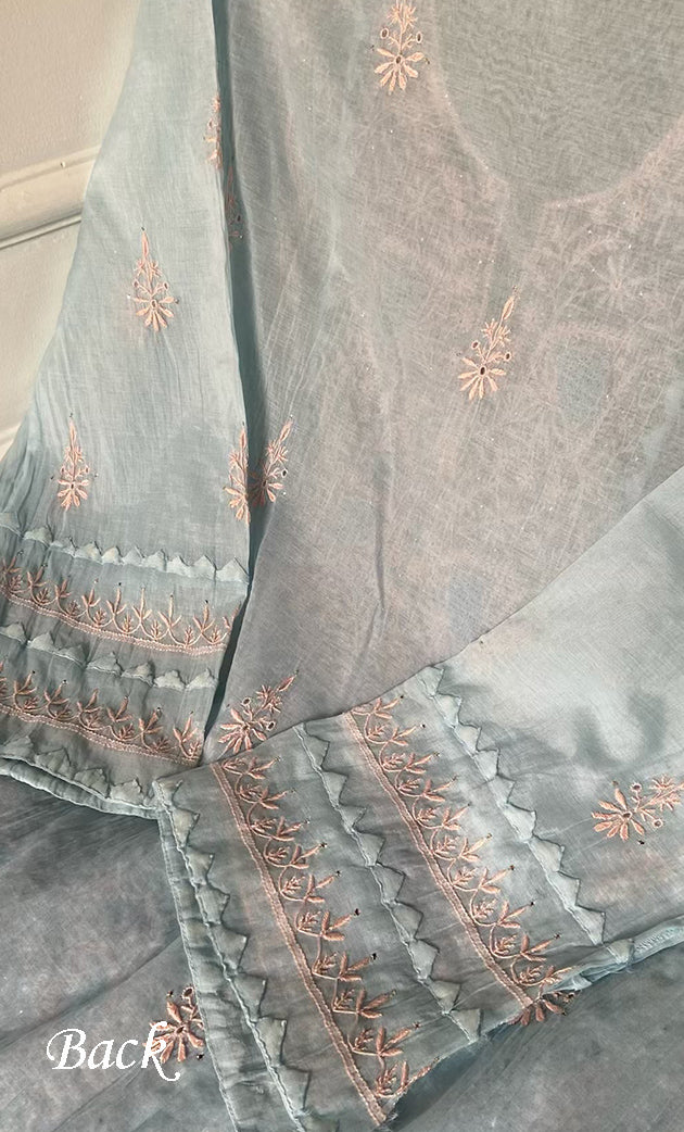 Women's Lakhnavi Handcrafted Mul Chanderi Semi - stitched Kurta And Dupatta Set- HONC0305142