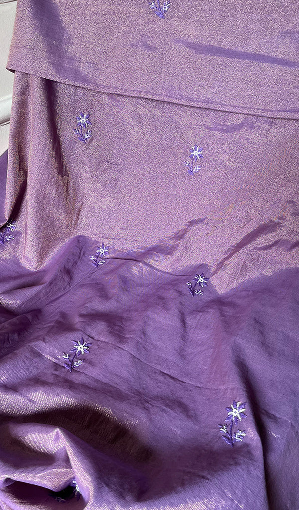 Women's Lakhnavi Handcrafted Tissue Chanderi Chikankari Suit Material - HONC0275989