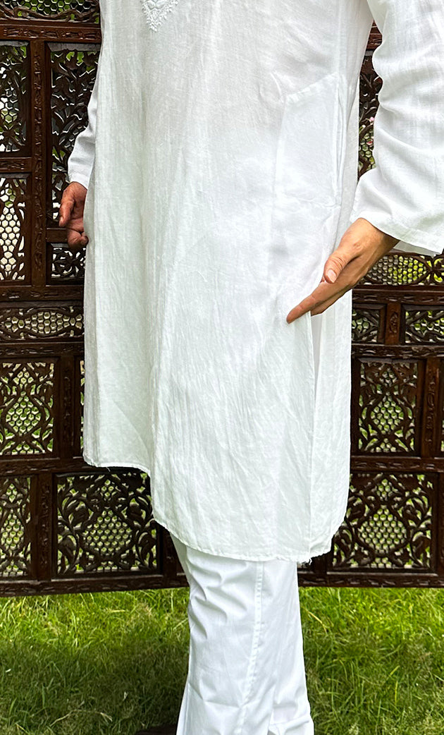 Men's Lucknowi Handcrafted Cotton Chikankari Kurta - HONC0253043