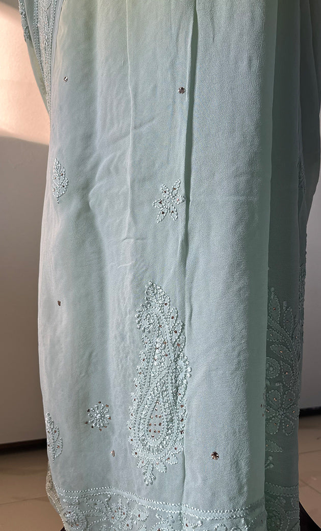 Women's Lakhnavi Handcrafted Viscose Georgette Chikankari Saree - HONC0271074