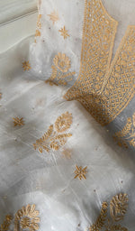 Load image into Gallery viewer, Women's Lakhnavi Handcrafted Pure Organza Chikankari Unstitched Kurta And Dupatta Set- HONC0340861