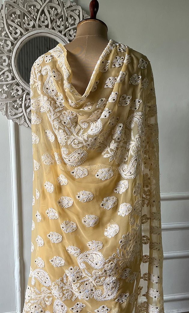 Women's Lucknowi Handcrafted  Faux-Georgette Chikankari Saree - HONC0307144