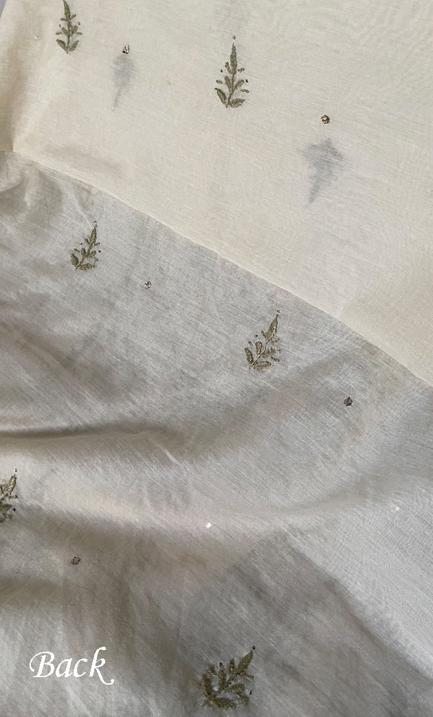 Women's Lakhnavi Handcrafted Mul Chanderi Unstitched Chikankari Full Suit Material - HONC0282287