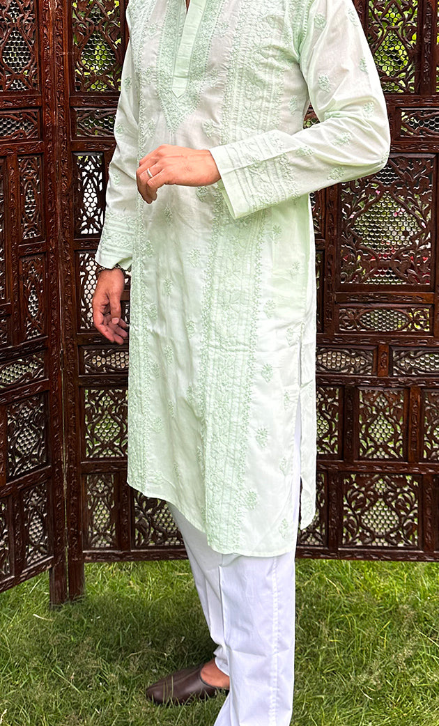 Men's Lucknowi Handcrafted Cotton Chikankari Kurta - HONC0315392