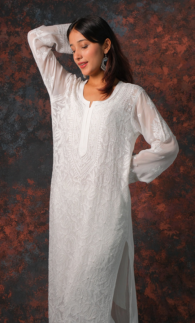 Women's Lakhnavi Handcrafted Viscose Georgette Chikankari Kurti - HONC0327258