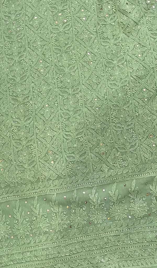 Women's Lakhnavi Handcrafted Viscose Georgette Chikankari Unstitched Kurti Fabric - HONC0206908