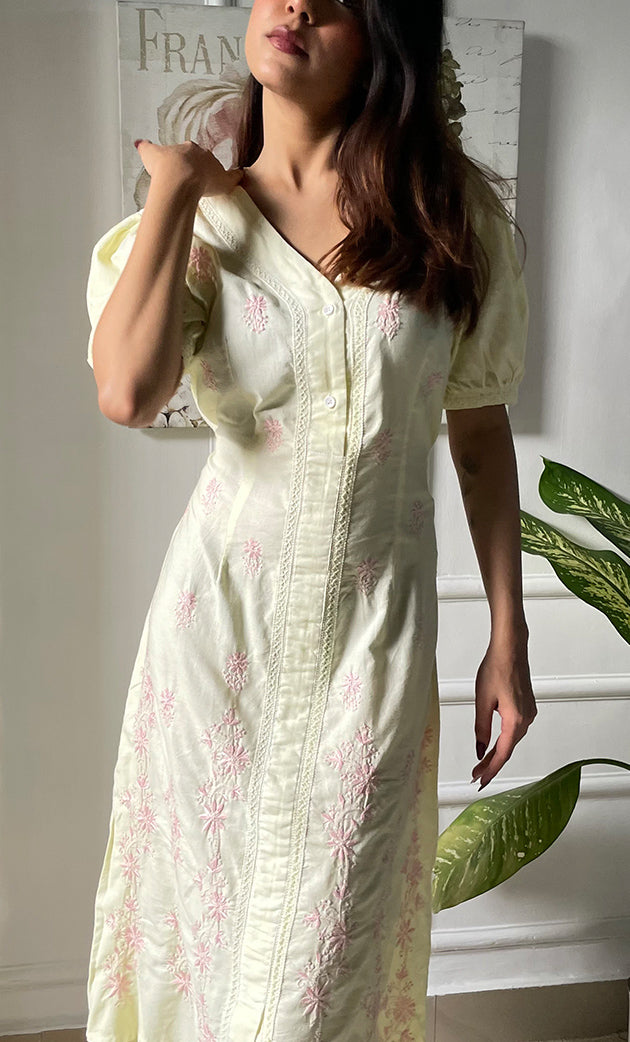 Women's Lucknowi Handcrafted Cotton Chikankari Long Dress - HONC0309330