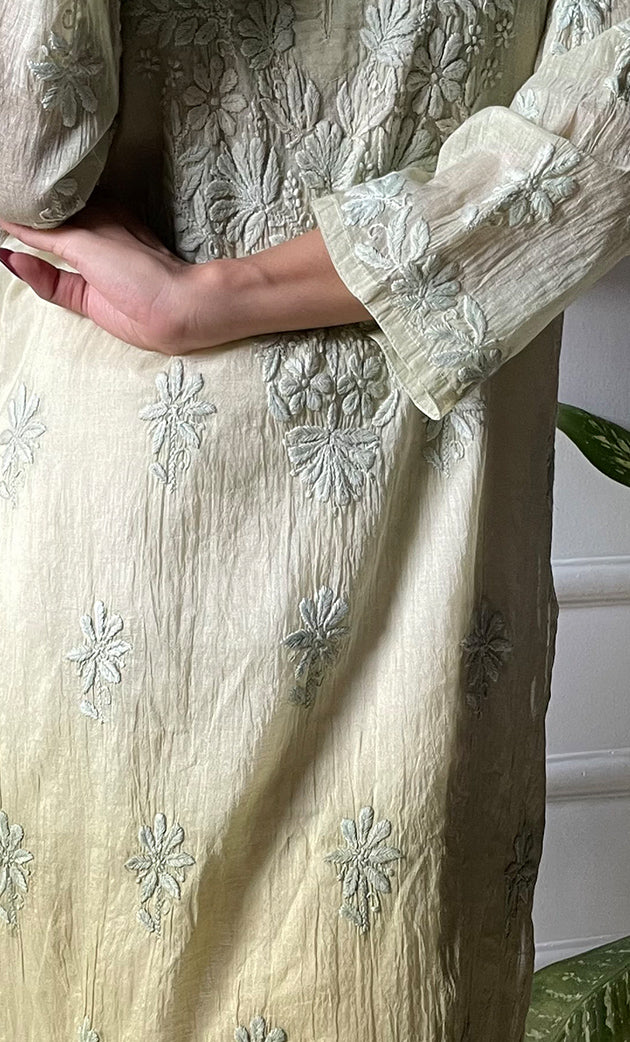 Women's Lucknowi Handcrafted Mul Chanderi Chikankari Kurti - HONC0308108