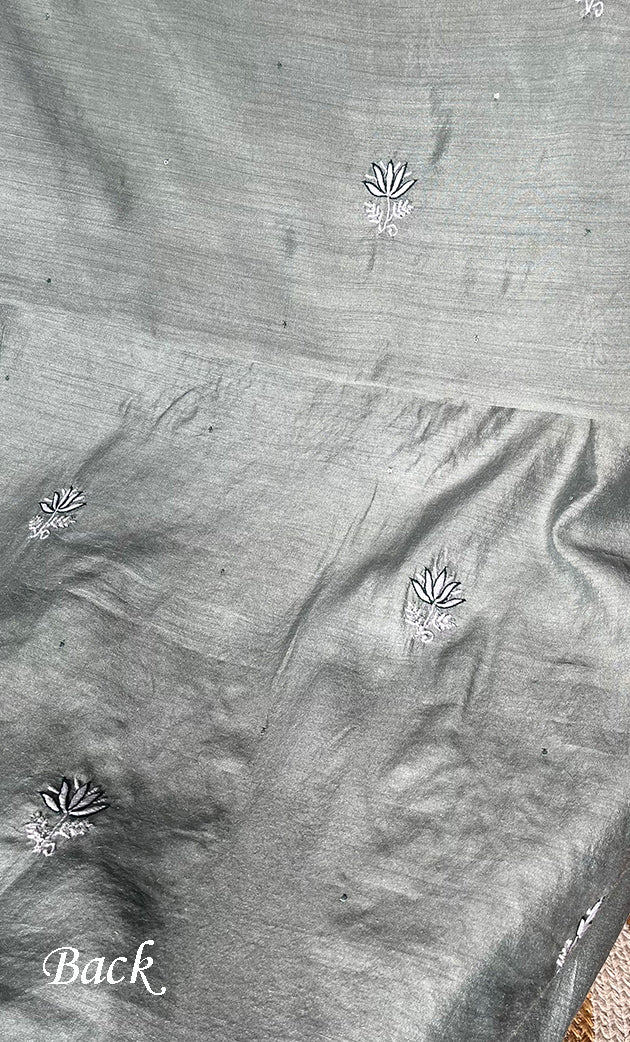 Women's Lakhnavi Handcrafted Munga Silk Unstitched Chikankari Kurta And Dupatta Set- HONC0199320