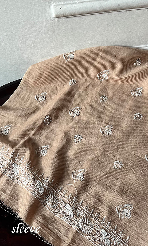 Lucknowi Handcrafted Maheshwari Mul chanderi Chikankari Unstitched Unisex Kurta Fabric - HONC0300046