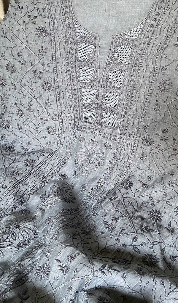 Aseel Women's Lakhnavi Handcrafted Mul Chanderi Unstitched Chikankari Full Suit - HONC0342155