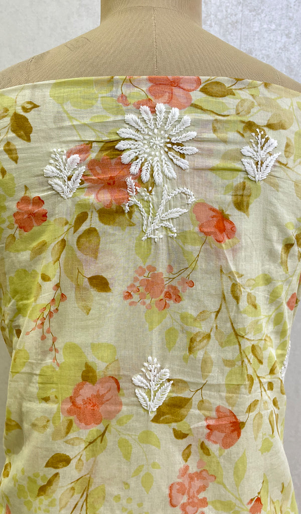 Women's Lucknowi Handcrafted Mul Cotton Chikankari Unstitched Kurti Fabric- HONC04157691