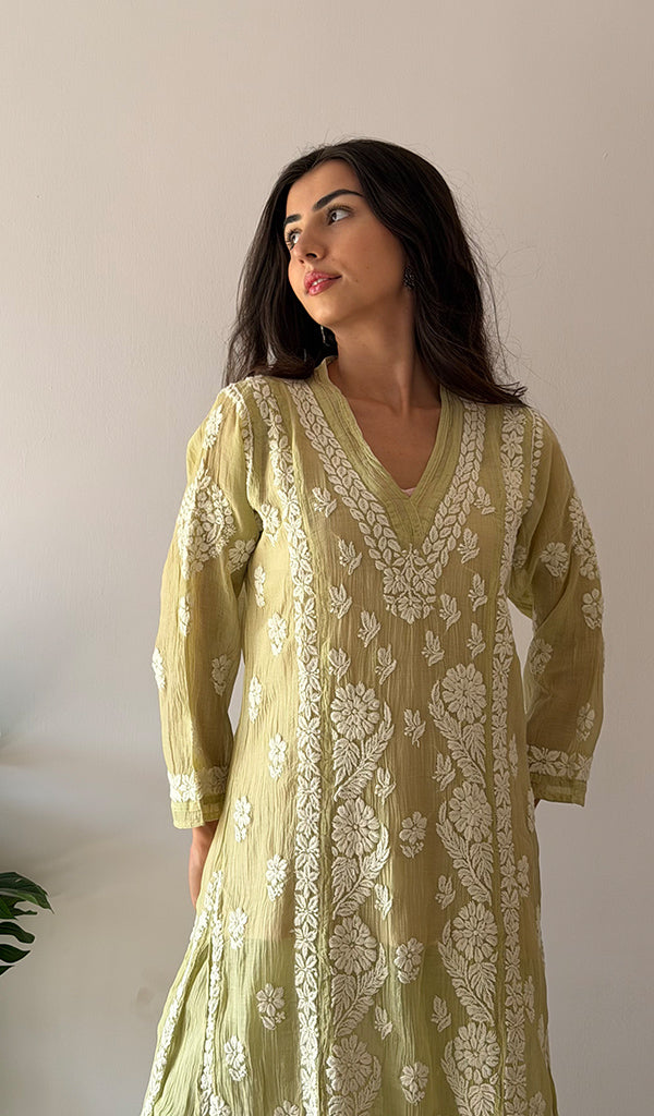 Women's Lucknowi Handcrafted Mul Chanderi Stitched Chikankari Kurta And Plazzo Set-  HONC0378818