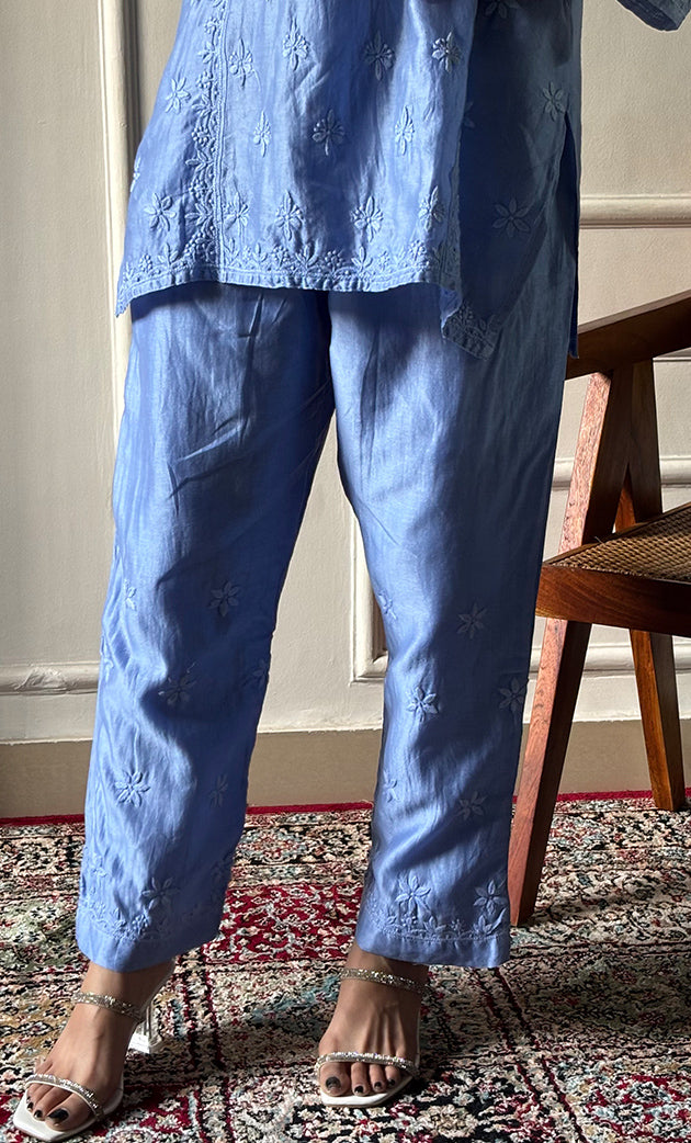 Imara Women's Lakhnavi Handcrafted Chanderi Silk Chikankari Top And Pant Set - HONC0340436