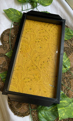 Load image into Gallery viewer, Handcrafted Chikankari Tray with Two Coasters – Wooden Frame - HONC0295548
