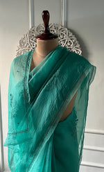 将图像加载到图库查看器中， Women's Lucknowi Handcrafted Pure Organza Silk Chikankari Saree - HONC0321769