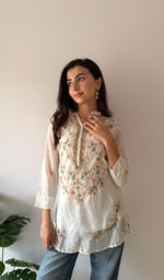 Load image into Gallery viewer, Sophia Women's Lakhnavi Handcrafted Mul Chanderi Chikankari Top - HONC0373010