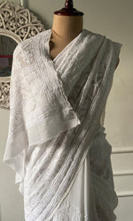 Load image into Gallery viewer, Women's Lakhnavi Handcrafted Viscose Georgette Chikankari Saree - HONC0303241