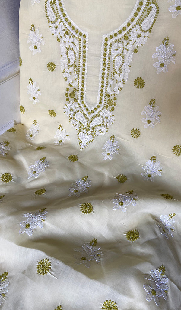 Women's Lakhnavi Handcrafted Unstitched Cotton Chikankari Suit Material - HONC0351040