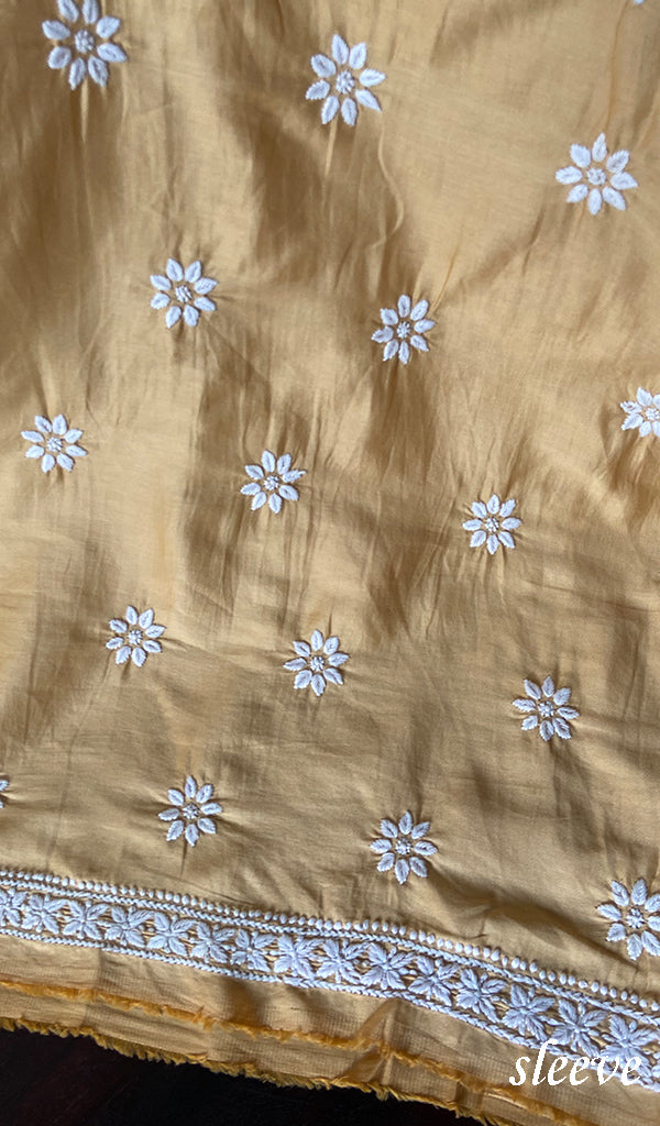 Women's Lucknowi Handcrafted Cotton Chikankari Unstitched Kurti Fabric - HONC096031