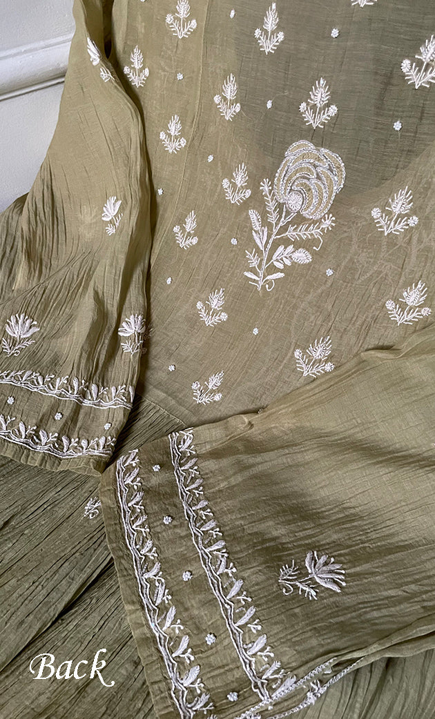 Women's Lakhnavi Handcrafted Mul Chanderi Semi - Stitched Kurta And Dupatta Set - HONC0309524