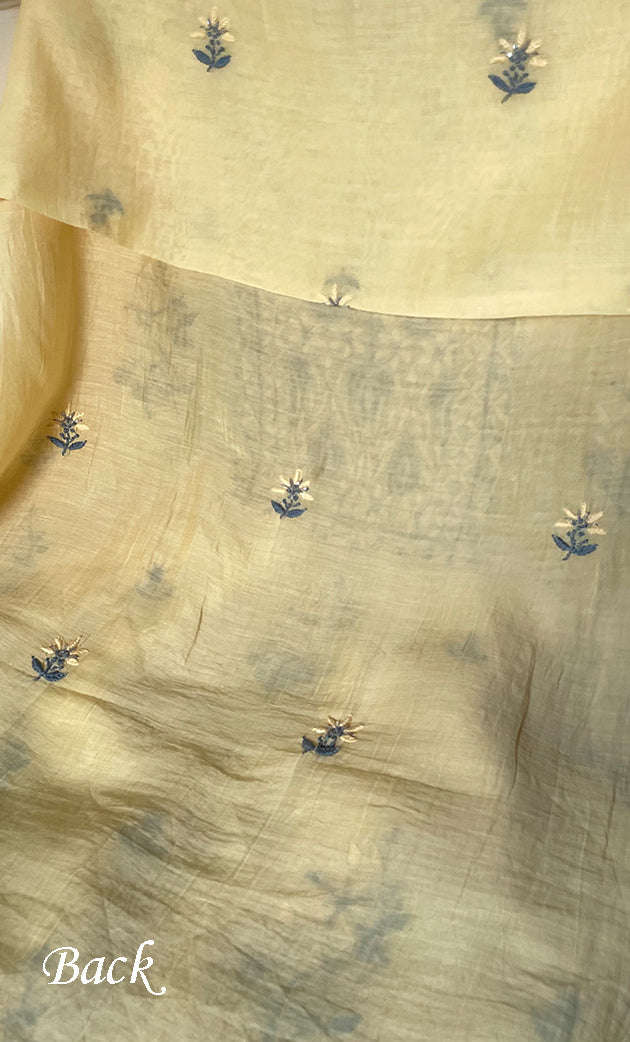 Women's Lakhnavi Handcrafted Mul Chanderi Unstitched Chikankari Full Suit Material - HONC0323589