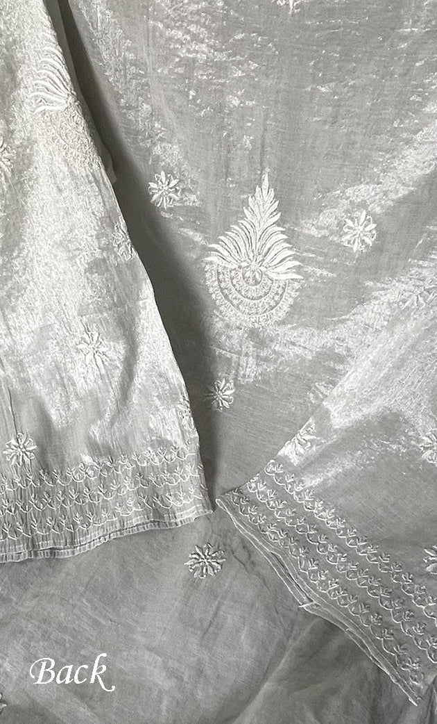 Women's Lakhnavi Handcrafted Tissue Chanderi Semi-Stitched Kurta And Dupatta Set - HONC0323646