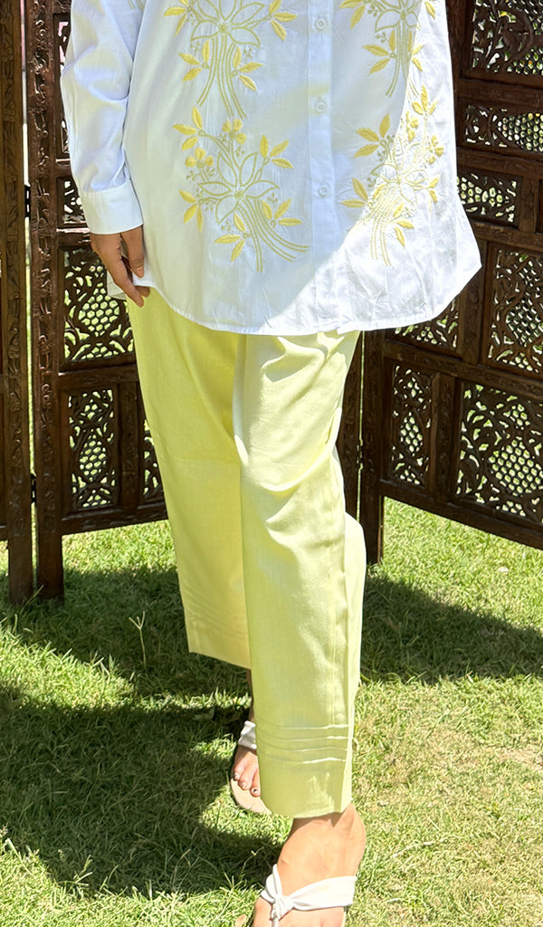 Women's Lakhnavi Handcrafted Cotton Chikankari Kurta And Pant Set - HONC0281853