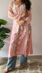 Load image into Gallery viewer, Women's Lakhnavi Handcrafted Muslin Chikankari Kurti - HONC0358944