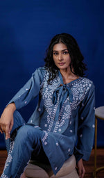 Load image into Gallery viewer, Shazana Women&#39;s Lakhnavi Handcrafted Modal Cotton Chikankari Chikankari Top and Pant Set - HONC0213487
