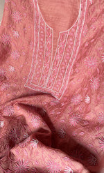 Load image into Gallery viewer, Women's Lakhnavi Handcrafted Unstitched Munga Silk Chikankari Kurta And Dupatta Set- HONC0280939
