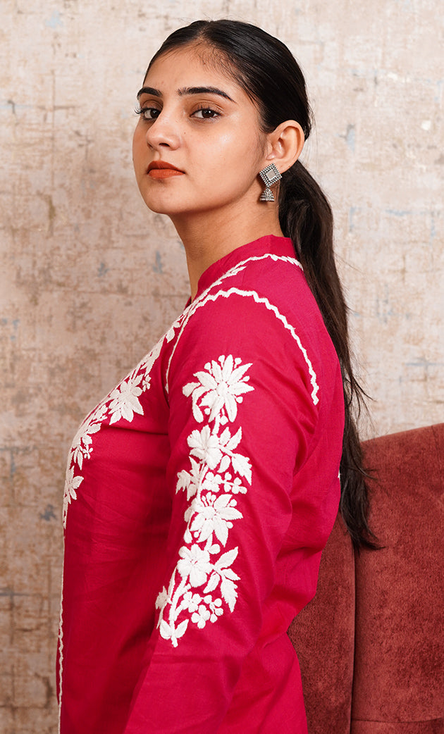 khayal Women's Lakhnavi Handcrafted Cotton Chikankari Kurti And Plazzo Set - HONC0323907