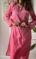 Load image into Gallery viewer, Women&#39;s Lucknowi Handcrafted Mul Chanderi Chikankari Kurti - HONC0308046
