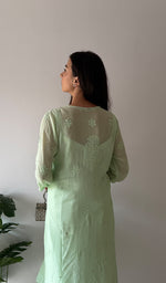 Load image into Gallery viewer, Yusra Women's Lakhnavi Handcrafted Viscose Georgette Chikankari Kurti- HONC0327560