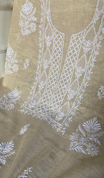 Load image into Gallery viewer, Women's Lakhnavi Handcrafted Tissue Chanderi Unstitched Chikankari Kurta And Dupatta Set - HONC0324413