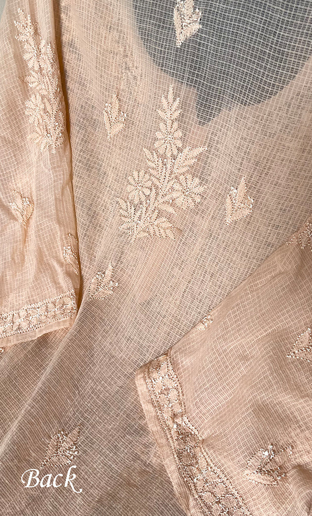 Women's Lakhnavi Handcrafted Kota Cotton Semi - Stitched Kurta And Dupatta Set- HONC0314204