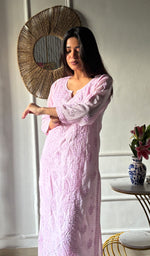 Load image into Gallery viewer, Women's Lakhnavi Handcrafted Muslin Chikankari Kurti - HONC0337464