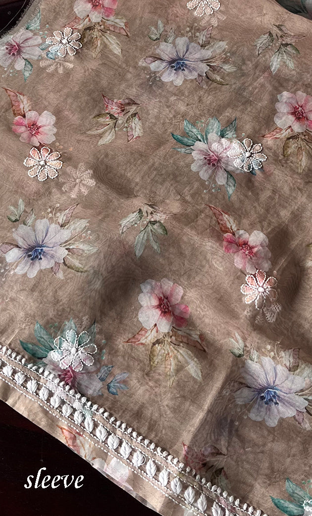 Disha Women's Lakhnavi Handcrafted Organza Chikankari Unstitched Kurti Fabric - HONC0332153