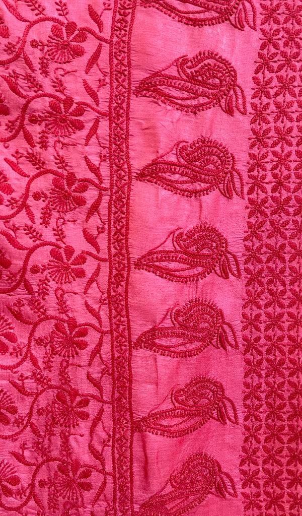 Women's Lakhnavi Handcrafted Tussar Silk Chikankari Saree - HONC0160729