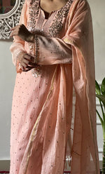 将图像加载到图库查看器中， Women's Lakhnavi Handcrafted Mul Chanderi Chikankari Stitched Kurta, Dupatta And Pant Set - HONC03224190