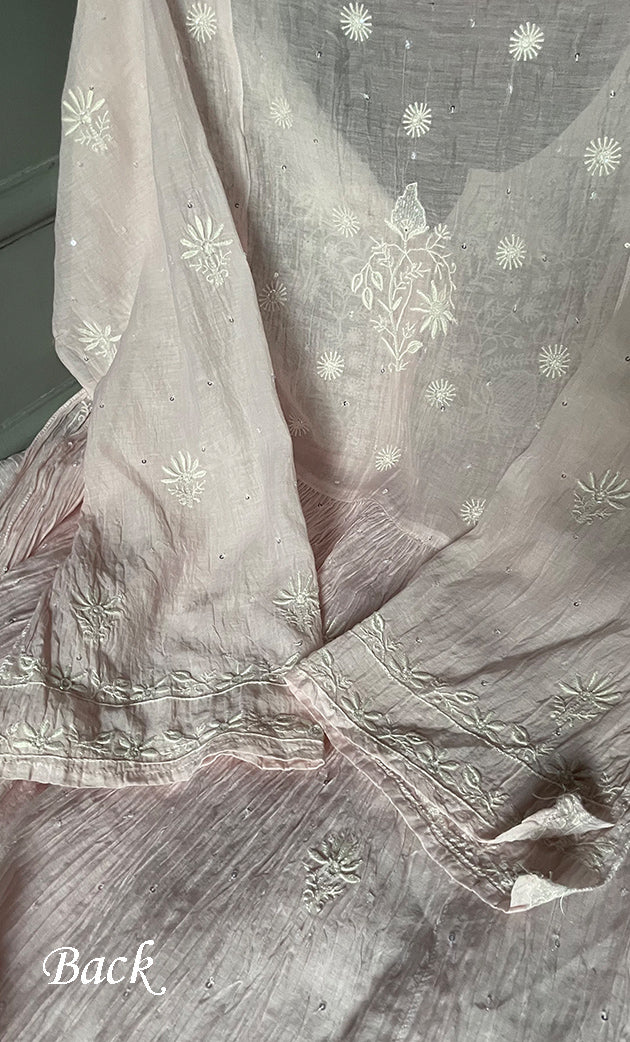 Women's Lakhnavi Handcrafted Mul Chanderi Semi - stitched Kurta And Dupatta Set- HONC0294456