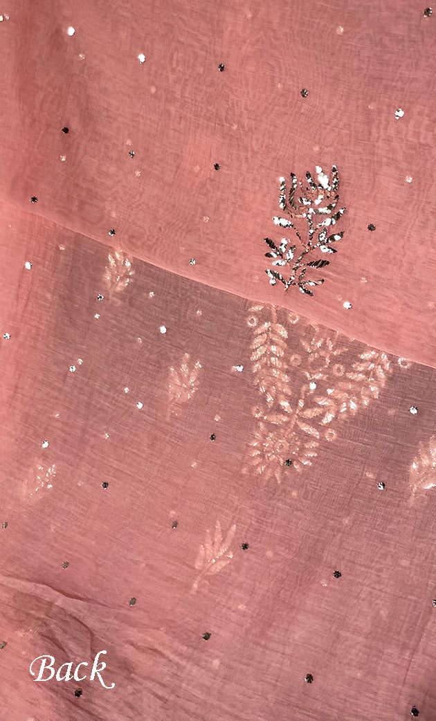 Women's Lakhnavi Handcrafted Unstitched Mul Chanderi Kurta And Dupatta Set - HONC0323632