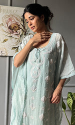 Load image into Gallery viewer, Rabia Women&#39;s Lucknowi Handcrafted Mul chanderi Chikankari Kaftan - HONC0304373
