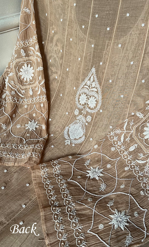 Women's Lakhnavi Handcrafted Mul Chanderi Semi - Stitched Anarkali And Dupatta Set - HONC0330137