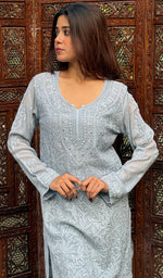 Load image into Gallery viewer, Women&#39;s Lucknowi Handcrafted Viscose Georgette Chikankari Top - HONC0227635
