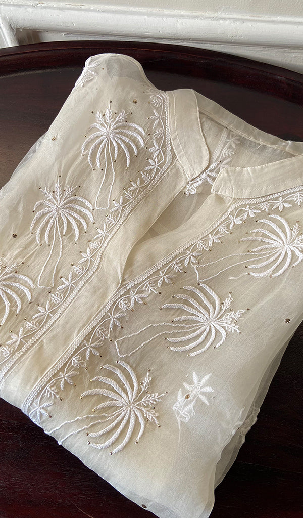 Women's Lakhnavi Handcrafted Semi Stitched Pure Organza Chikankari Top -  HONC0216801
